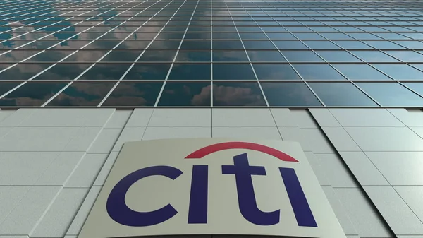 Signage board with Citigroup logo. Modern office building facade. Editorial 3D rendering — Stock Photo, Image