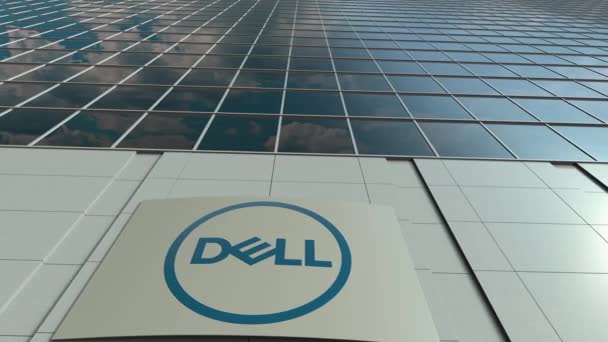 Papan nama dengan logo Dell Inc.. Bangunan perkantoran modern, selang waktu. Perenderan 3D Editorial — Stok Video