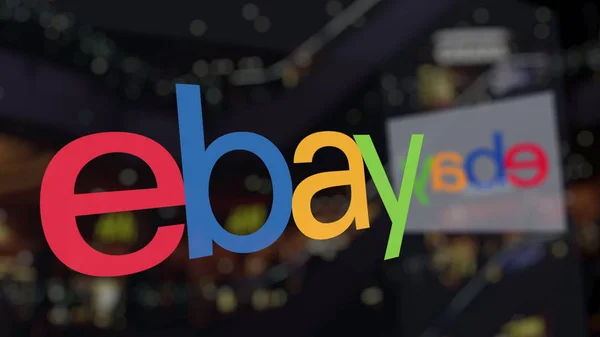 Ebay ぼやけビジネス センターに対してガラス株式会社のロゴ。3 d レンダリングの社説 — ストック写真