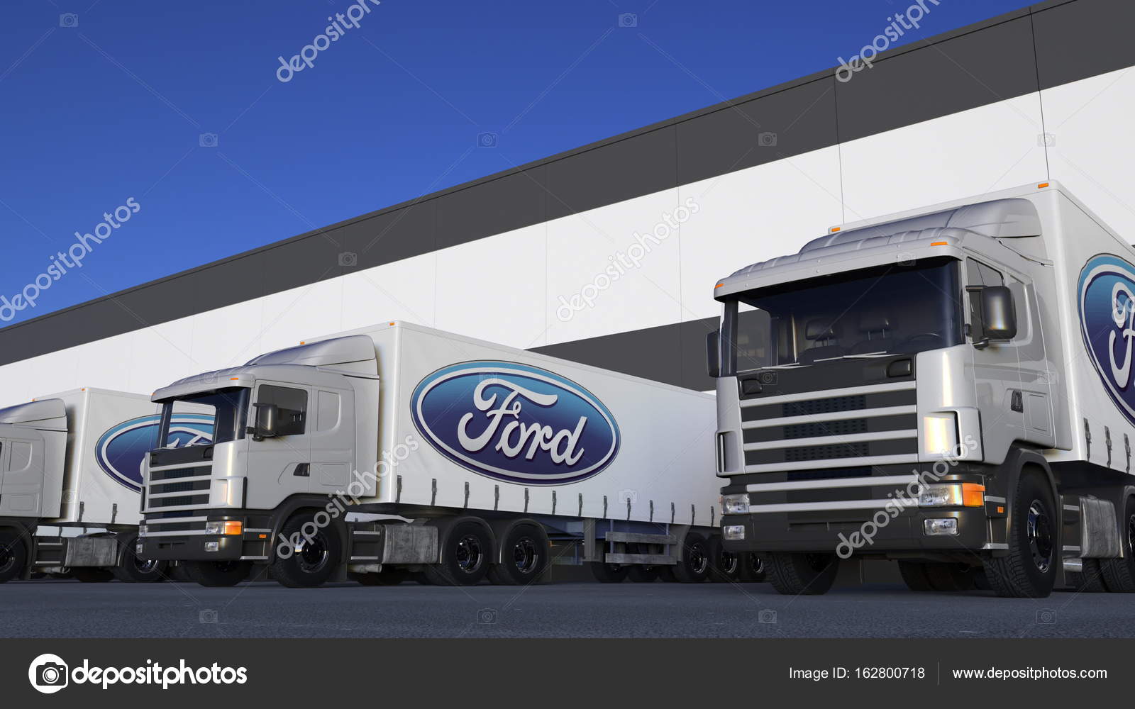 Semirremolques de carga con el logotipo de Ford Motor Company cargando o  descargando en el muelle del almacén. Representación Editorial 3D — Foto  editorial de stock #162800718 ©alexeynovikov, image size:1600x1000