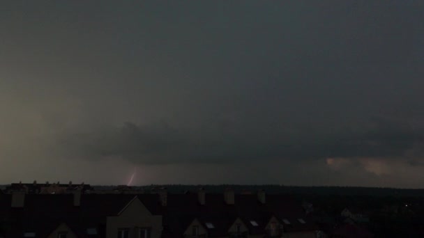 Lightning strike in town at night — Stock Video