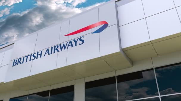 Logo British Airways sur la façade du bâtiment moderne. Editorial rendu 3D — Video