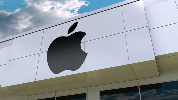 Logo Apple Inc. na elewacji budynku. Redakcji renderowania 3d — Zdjęcie stockowe
