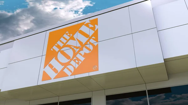 Home Depot logo na elewacji budynku. Redakcji renderowania 3d — Zdjęcie stockowe