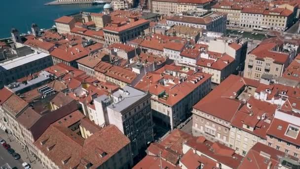 Vista aérea de edifícios antigos e ruas em Trieste, Itália — Vídeo de Stock