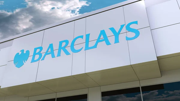Barclays logo na elewacji budynku. Redakcji renderowania 3d — Zdjęcie stockowe