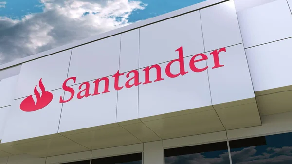 Logo Santander Serfin sulla facciata moderna dell'edificio. Rendering editoriale 3D — Foto Stock