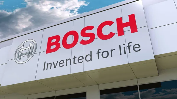 A modern épület homlokzatát logó Robert Bosch GmbH-nál kap. Szerkesztői 3d-leképezés — Stock Fotó