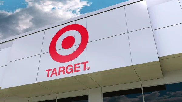 Logotipo da Target Corporation na fachada moderna do edifício. Renderização 3D editorial — Fotografia de Stock