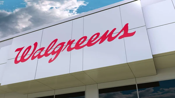Logotipo Walgreens na fachada do edifício moderno. Renderização 3D editorial — Fotografia de Stock
