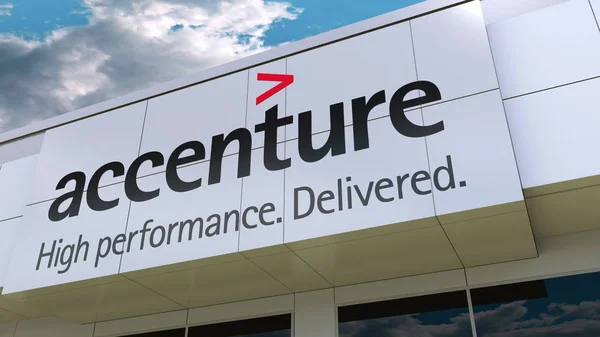 Accenture logo på fasadens modern byggnad. Redaktionella 3d-rendering — Stockfoto