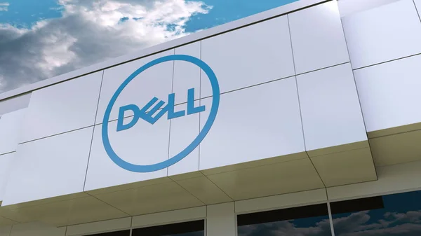 Logotipo da Dell Inc. na fachada moderna do edifício. Renderização 3D editorial — Fotografia de Stock