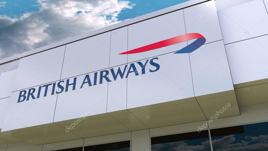 British Airways logo on the modern building facade. Editorial 3D