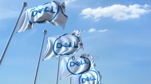 Waving flags with Dell logo against sky, seamless loop. 4K editorial animation — Stock Video