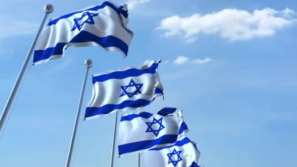 Ряд размахивающих флагами Израиля агаистского голубого неба, бесшовная петля — стоковое видео