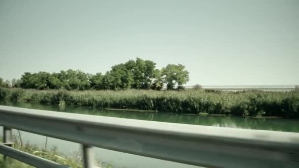 Autopista en los humedales europeos. Vista desde el coche en movimiento — Vídeos de Stock