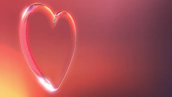 Coeur en verre sur fond rouge. Amour, Saint Valentin, concepts romantiques. rendu 3D — Photo