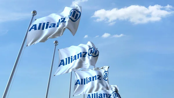 Flaggen schwenken mit Allianz-Logo gegen den Himmel, Editorial 3D Rendering — Stockfoto