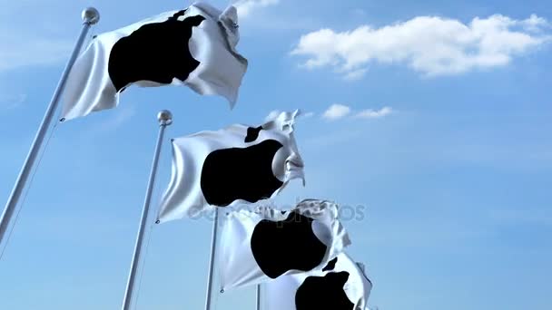 Drapeaux agitant avec le logo Apple contre le ciel, boucle transparente. Animation éditoriale 4K — Video