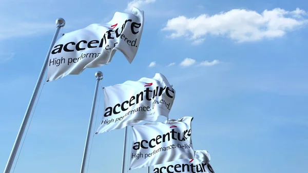 Macha flagi z Accenture logo przeciwko niebo, redakcji renderowania 3d — Zdjęcie stockowe