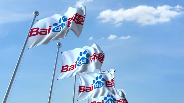 Flaggen schwenken mit baidu-Logo gegen den Himmel, Editorial 3D Rendering — Stockfoto