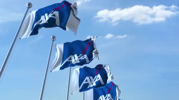 Розмахуючи прапори з логотипом АХА проти неба, безшовні петлю. 4 к редакційної анімації — стокове відео