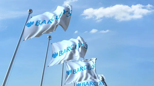 Macha flagi z Barclays logo przeciwko niebo, redakcji renderowania 3d — Zdjęcie stockowe