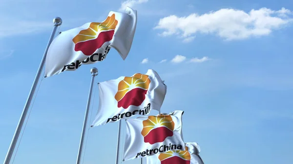 하늘, 편집에 대 한 3d 렌더링 Petrochina 로고와 깃발을 흔들며 — 스톡 사진