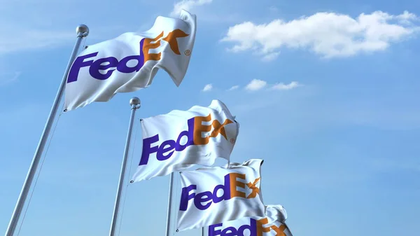 Zászlóvivők Fedex logóval szemben ég, szerkesztői 3d-leképezés — Stock Fotó