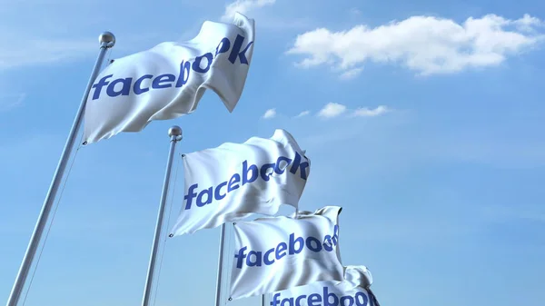 Bandiere sventolanti con logo Facebook contro il cielo, rendering editoriale 3D — Foto Stock