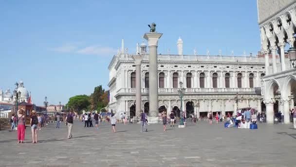 Benátky, Itálie - 8 srpna 2017. Turisté chodit na slavné náměstí San Marco — Stock video