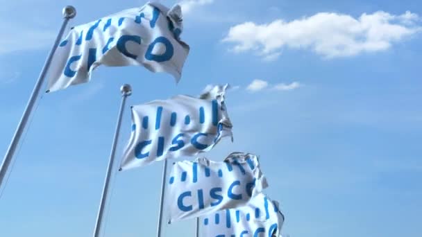 Κυματίζει σημαίες με το λογότυπο της Cisco κατά ουρανό, αδιάλειπτη βρόχο. 4 k σύνταξης κινούμενα σχέδια — Αρχείο Βίντεο