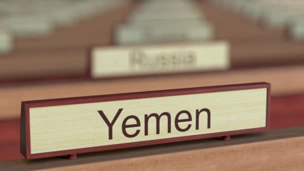Jemen en között különböző országokban plakkok nemzetközi szervezet — Stock videók