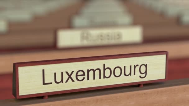 Lüksemburg adı işareti farklı ülkeden plaklar uluslararası kuruluş arasında — Stok video