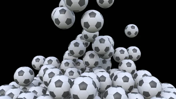 落在黑色背景下的足球球。3d 渲染 — 图库照片