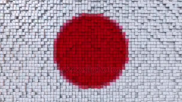 Bandera de mosaico estilizada de Japón hecha de píxeles móviles, fondo de movimiento de bucle sin costuras — Vídeos de Stock