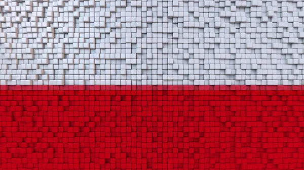 Bandiera a mosaico stilizzata della Polonia fatta di pixel, rendering 3D — Foto Stock
