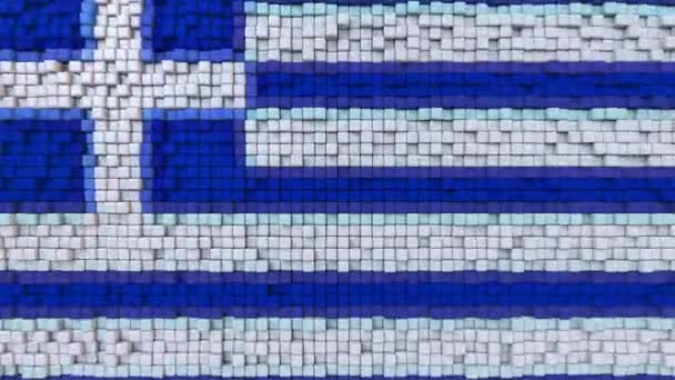 Bandera de mosaico estilizada de Grecia hecha de píxeles móviles, fondo de movimiento de bucle sin costuras — Vídeos de Stock