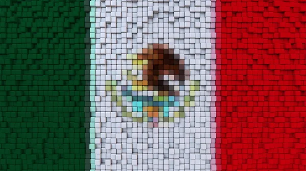 Bandeira de mosaico estilizada do México feita de pixels, renderização 3D — Fotografia de Stock