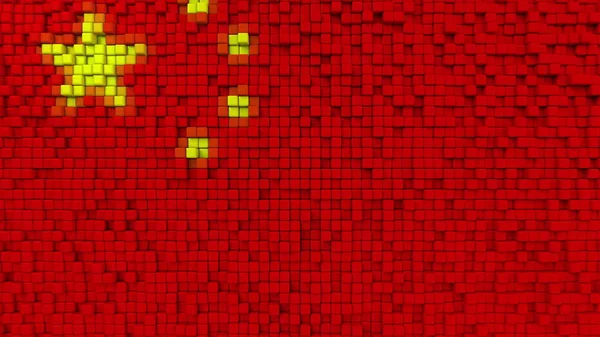 3d 렌더링, 픽셀의 만든 중국의 모자이크 국기 무늬 — 스톡 사진