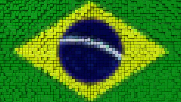 Стилизованный мозаичный флаг Бразилии из пикселей, 3D рендеринг — стоковое фото