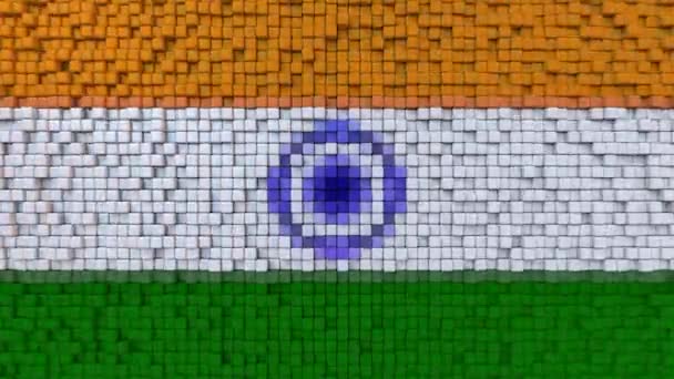 Bandiera stilizzata mosaico dell'India fatta di pixel in movimento, senza soluzione di continuità loop movimento sfondo — Video Stock