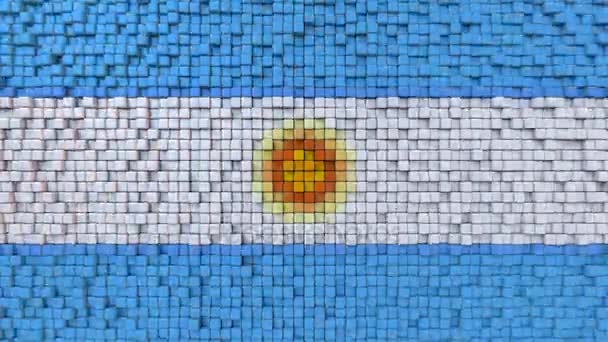 Gestileerde mozaïek vlag van Argentinië gemaakt van bewegende pixels, naadloze loops beweging achtergrond — Stockvideo