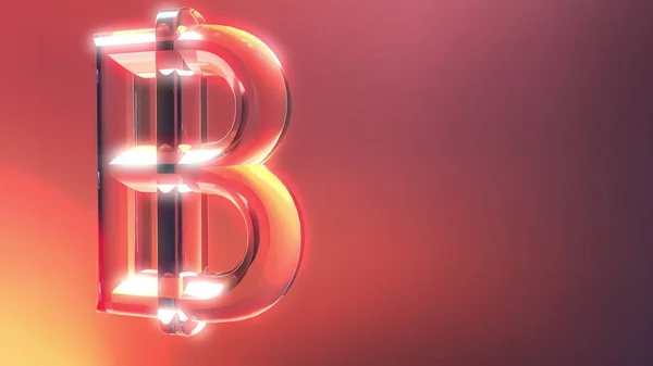 Szkła znak bitcoin na tle czerwony i pomarańczowy. renderowania 3D — Zdjęcie stockowe