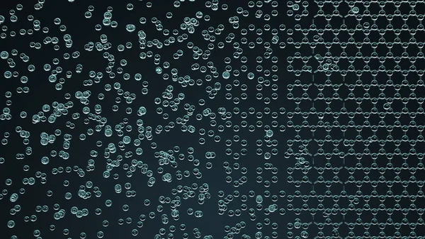 Criação de estrutura molecular hexagonal, renderização 3d. Conceitos de caos e ordem — Fotografia de Stock