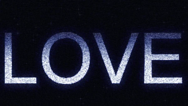 Média ragyogó fehér képernyő, és a Love felirat, 3d rendering kék — Stock Fotó