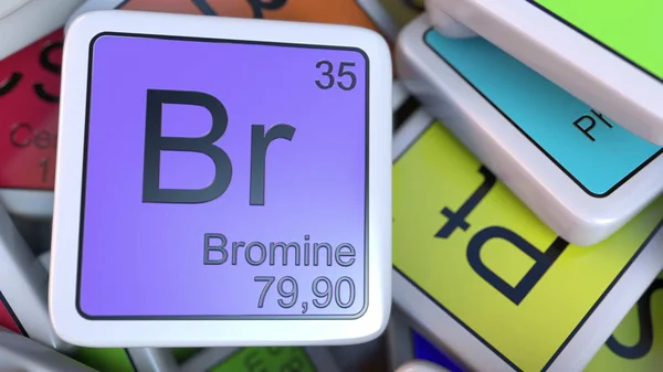 Bromo Br bloque en la pila de tabla periódica de los bloques de elementos químicos. Química relacionada con la representación 3D —  Fotos de Stock