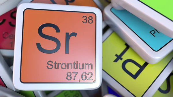 화학 성분의 주기율표의 더미에 스트론튬 Sr 블록. 화학 관련된 3d 렌더링 — 스톡 사진