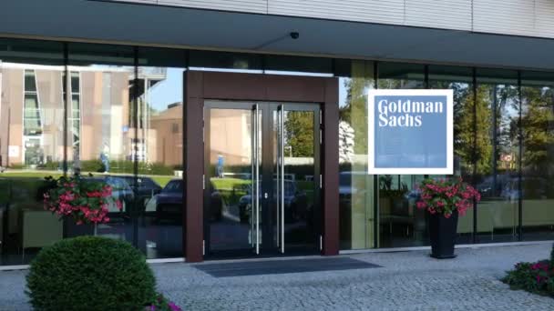 Скляний фасад сучасні Офісні будівлі з Goldman Sachs Group. Редакційні 3d-рендерінг — стокове відео