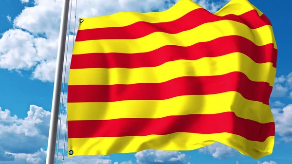 Wapperende vlag van Catalonië tegen wolken en lucht. 3D-rendering — Stockfoto